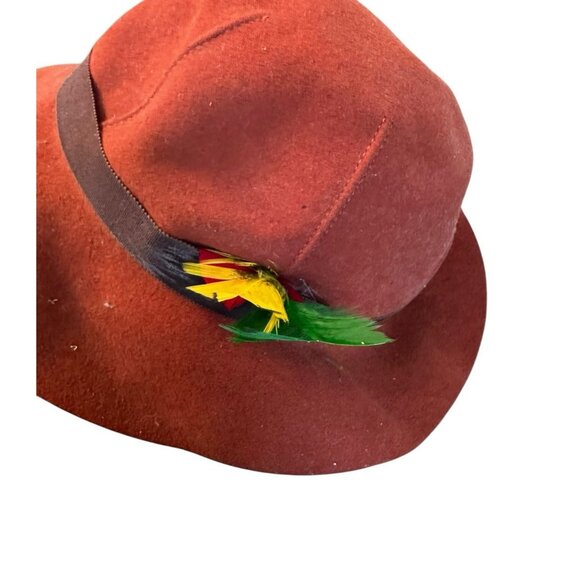 Vintage Jean Nedra Felt Fedora Hat Womens Rust Orange Feather 1940s 1950s READ main image 10